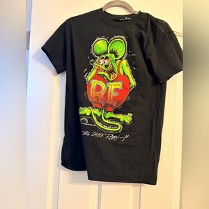 Black Graphic T-Shirt with Colorful Cartoon Design Rat Fink